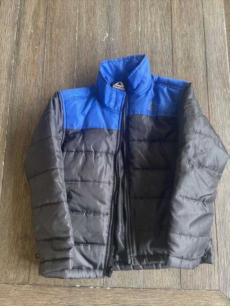 Reebok Jacket Boys Black Blue Puffer Zip Logo Coat Kids Polyester Size 6/7